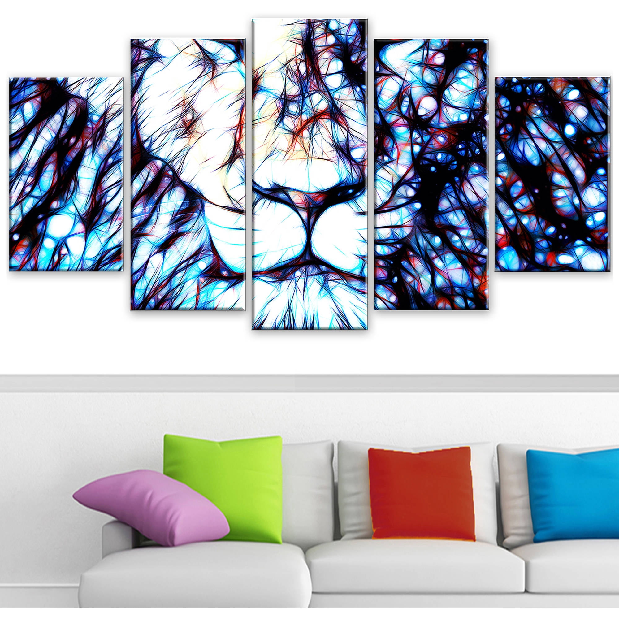 Design Art Leader of the Pack, Lion Art on Canvas, 5 Panels, 60" x 32"