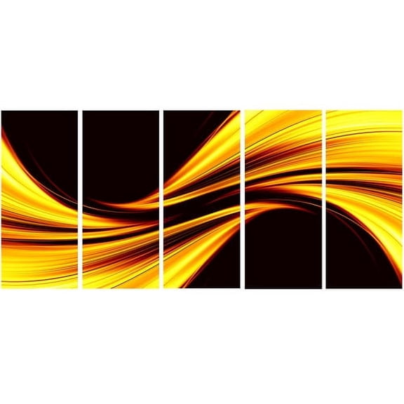 Design Art Mellow Yellow Harmony Abstract Art on Canvas, 5 Equal Panels, 60" x 28"