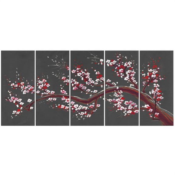 Design Art Modern Floral Branch Canvas Print, 5 Pieces, 60" x 28"