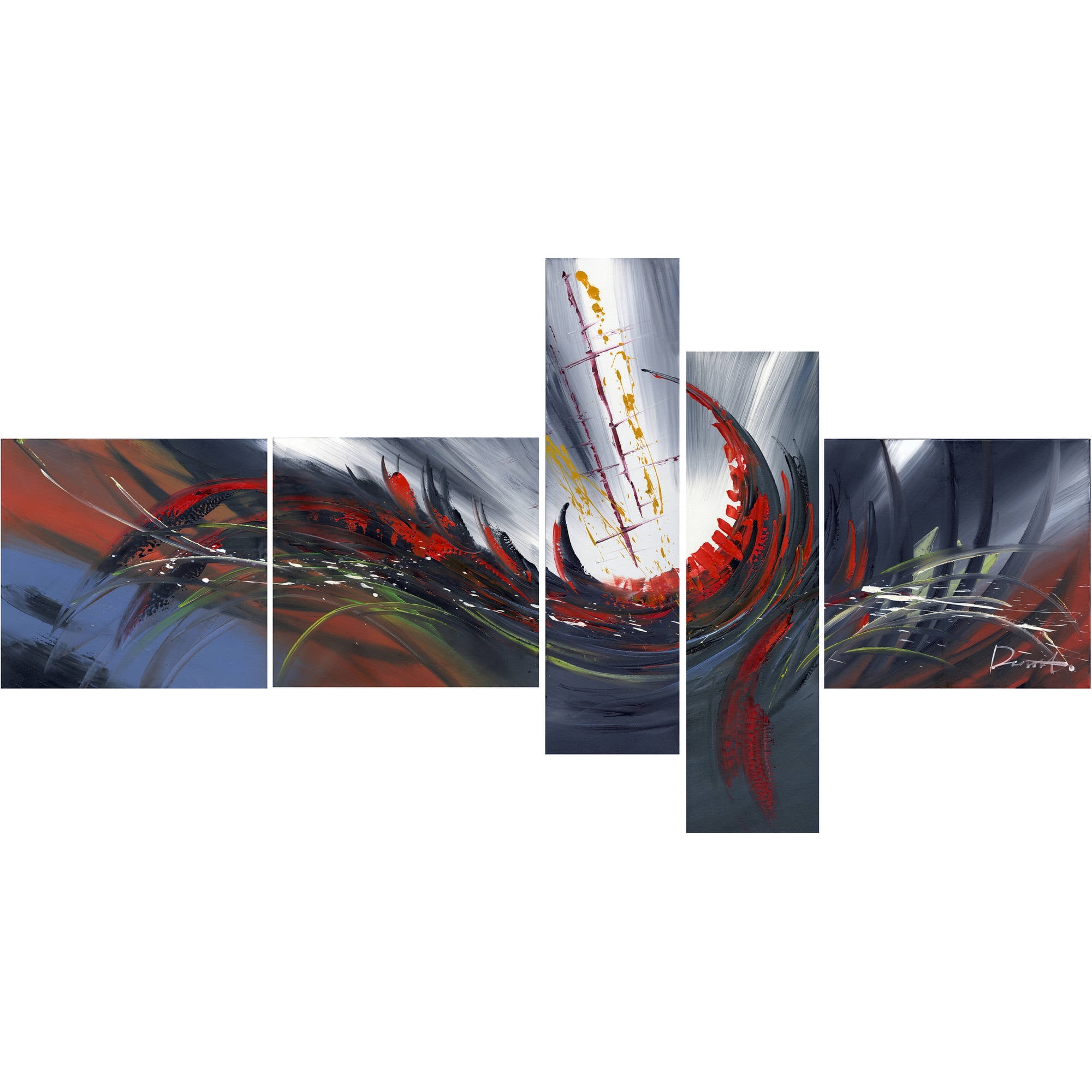 Design Art Modern World Abstract Canvas Print, 5 Pieces, 60" x 32"