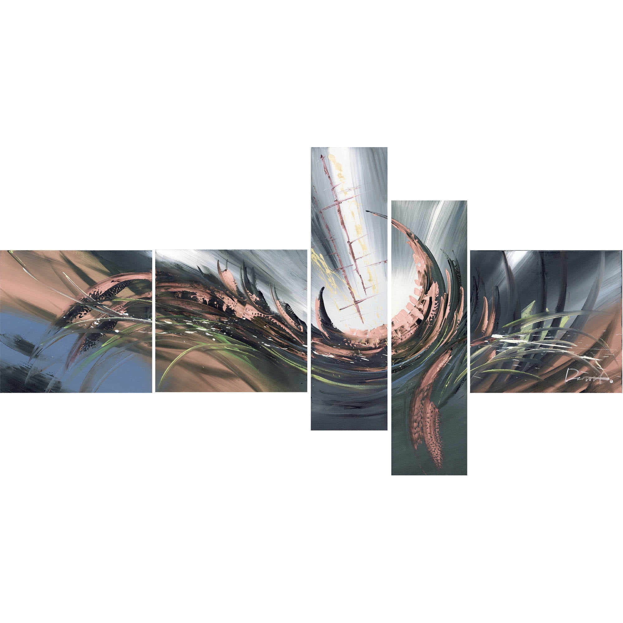 Design Art Modern World Abstract Canvas Print, 5 Pieces, 60" x 32"