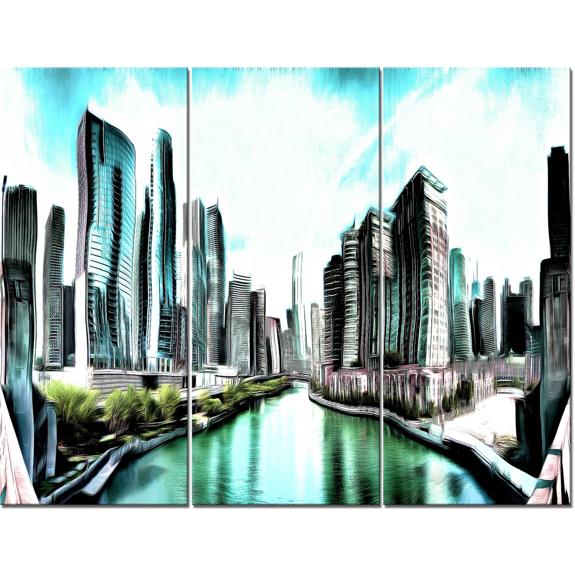 Design Art On the Chicago River, 3 Pieces, 36" x 28"