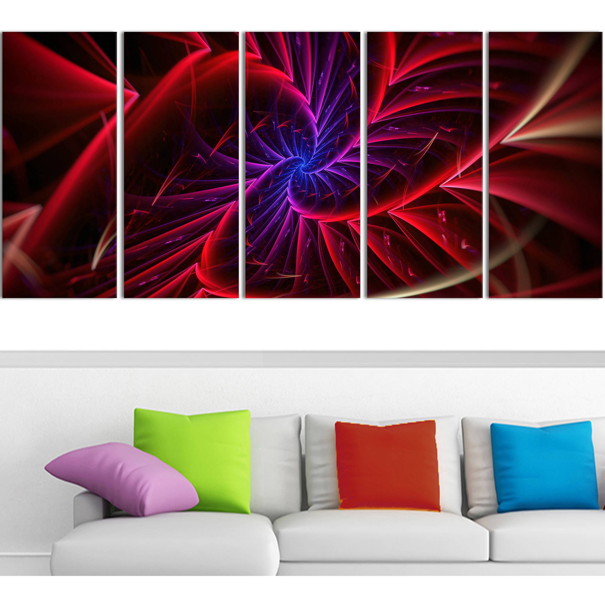 Design Art Purple and Red Entanglement Abstract Canvas, 5 Equal Panels, 60" x 28"