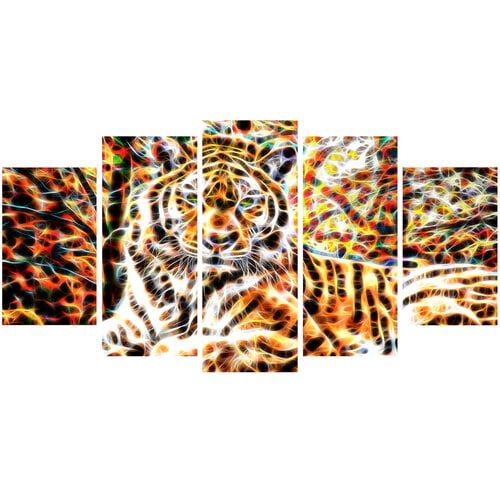 Design Art Tiger Pride Animal Art on Canvas, 5 Panels, 60" x 32"