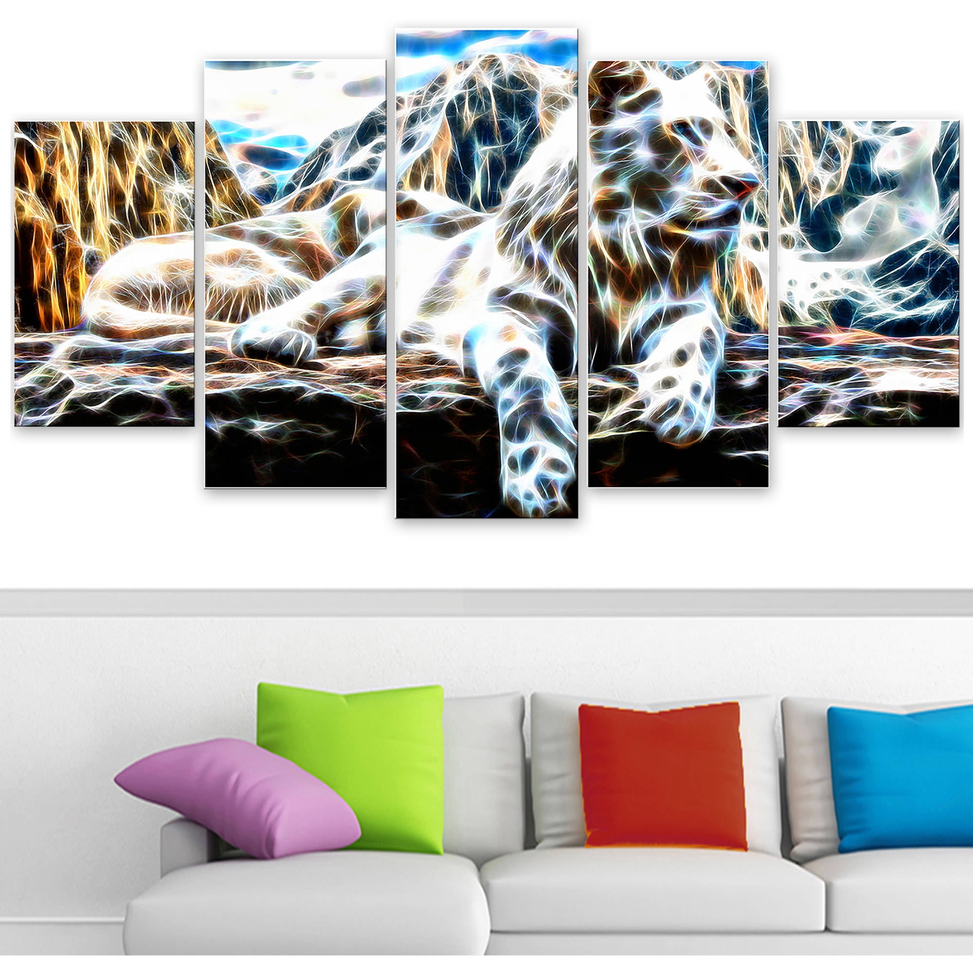 Design Art White Tiger Art on Canvas, 5 Panels, 60" x 32"