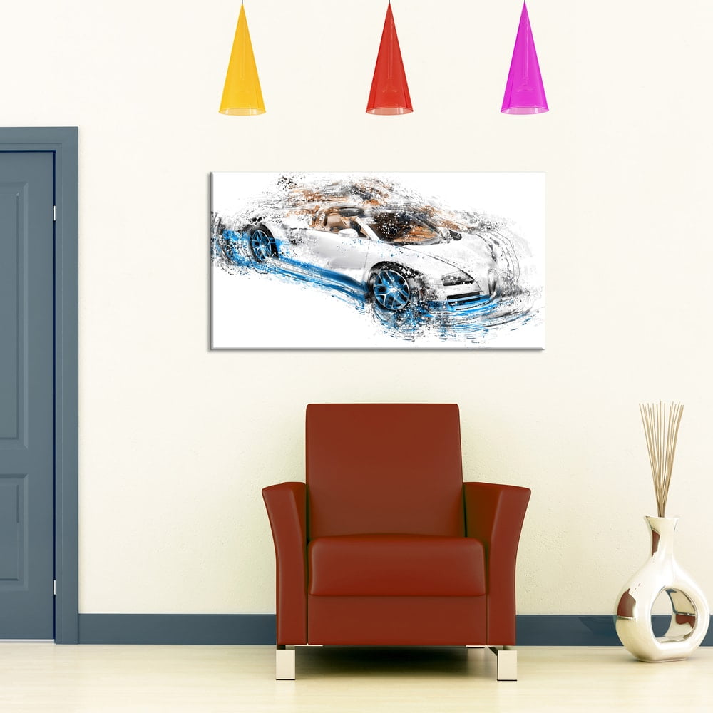DESIGN ART  "White and Blue Convertible" Canvas Art Print