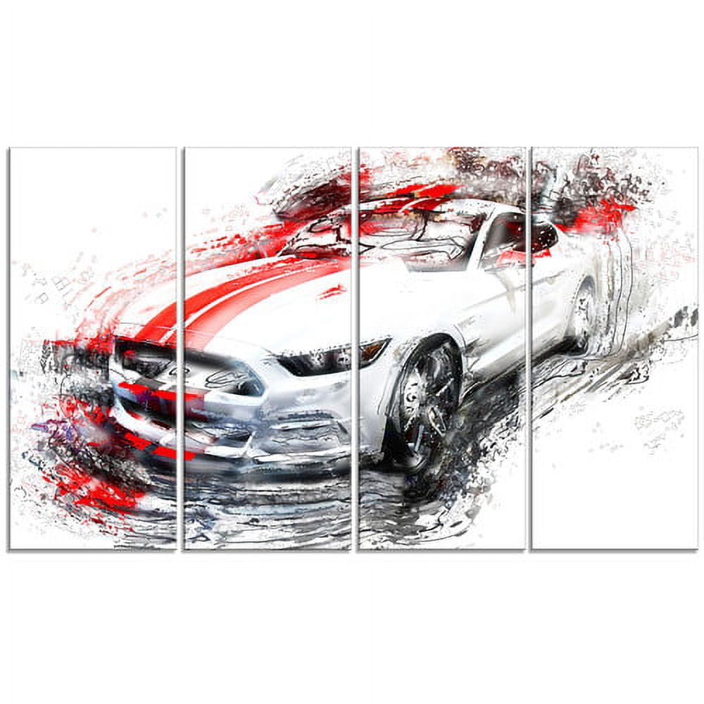 Design Art White and Red Sports Car, 4 Panels, 48" x 28"
