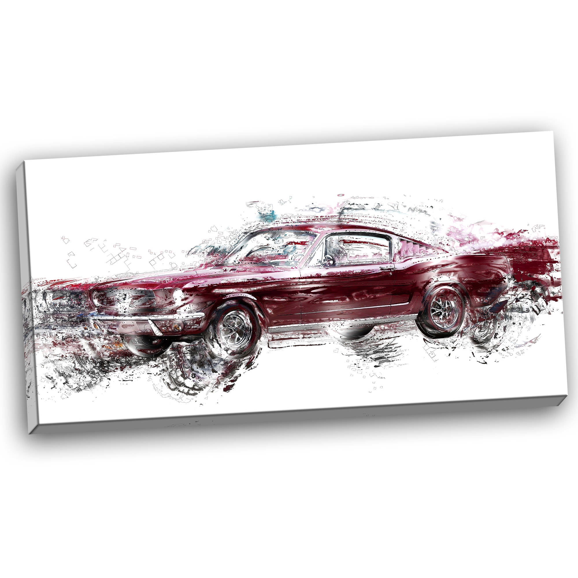 DESIGN ART  "Wine Colored Muscle Car" Canvas Art Print - 32x16 Inches