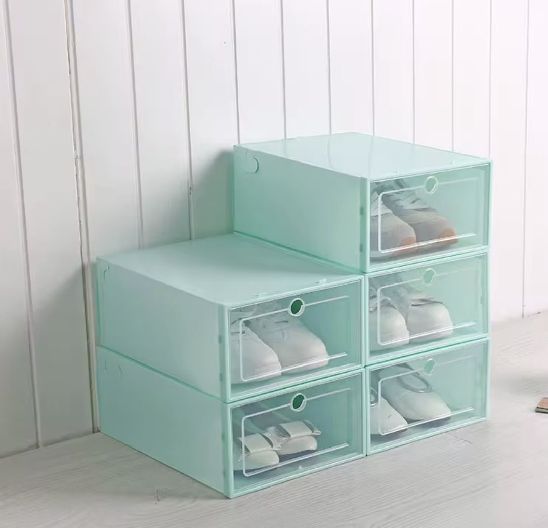 Design Bedroom Foldable Green Drawer Case Shoes Storage Box Plastic Stackable Shoe Organizer - 12 pcs