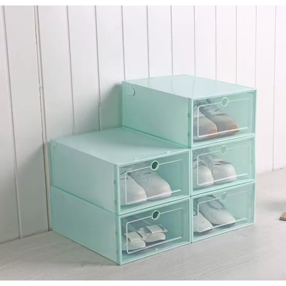 Design Bedroom Foldable Green Drawer Case Shoes Storage Box Plastic Stackable Shoe Organizer - 12 pcs