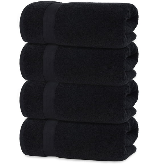 All Design Black Bath Towels 27" x 54" Quick-Dry High Absorbent 100% Turkish Cotton Towel for Bathroom, Guests, Pool, Gym, Camp, Airbnb, Travel, College Dorm (Black, 4 Pack Bath Towel)