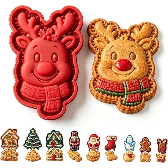 Design Christmas Mini Pie Mold Collection, Reusable Embossed Molds for Holiday Baking, Includes Santa, Tree, Snowman & Reindeer Shapes