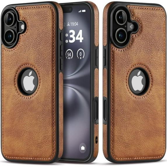 Design Compatible with iPhone 16 Plus Case Luxury Leather Business Vintage Slim Non-Slip Soft Grip Shockproof Protective Cover (2024) 6.7 Inch (Brown)