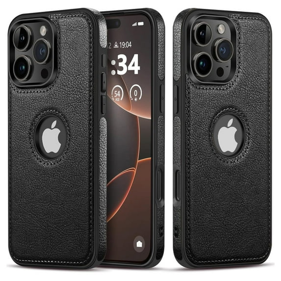 XG-Tech Luxury Leather Business Vintage Slim Non-Slip Cell Phone Case for iPhone 16 Pro Max, Black