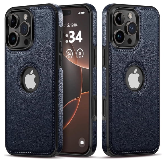 XG-Tech Luxury Leather Business Vintage Slim Non-Slip Cell Phone Case for iPhone 16 Pro Max, Blue