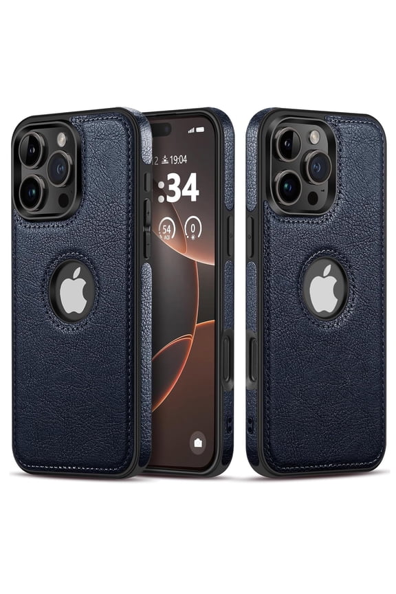 Luxury Leather Business Vintage Slim Non-Slip Cell Phone Case for iPhone 16 Pro Max, Blue