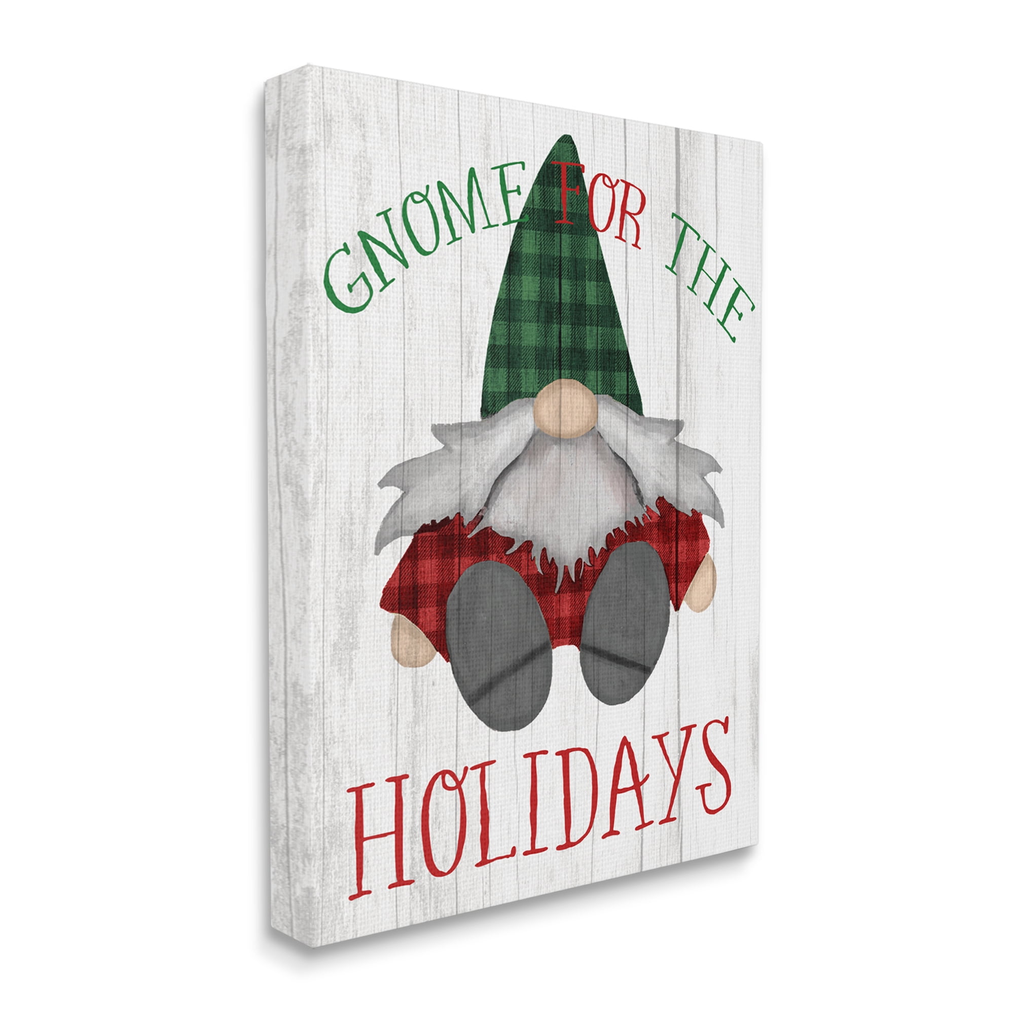 Design by Daphne Polselli Stupell Indtries Gnome for the Holidays Festive Garden Elf Plaid 30 in x 40 in Painting Canvas Art Print, by Stupell Home Décor