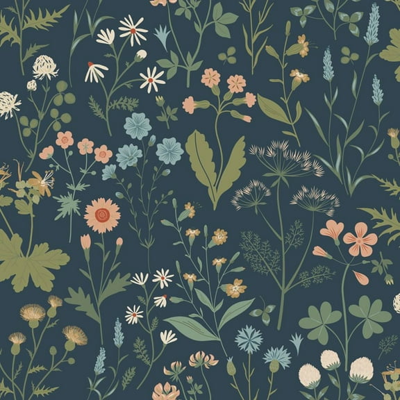Design Department Letitia Indigo Summer Meadows Wallpaper, 20.9-in by 33-ft