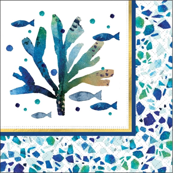 Design Design Coastal Sea Glass Beverage Napkin, Multicolor, 16 Sheet