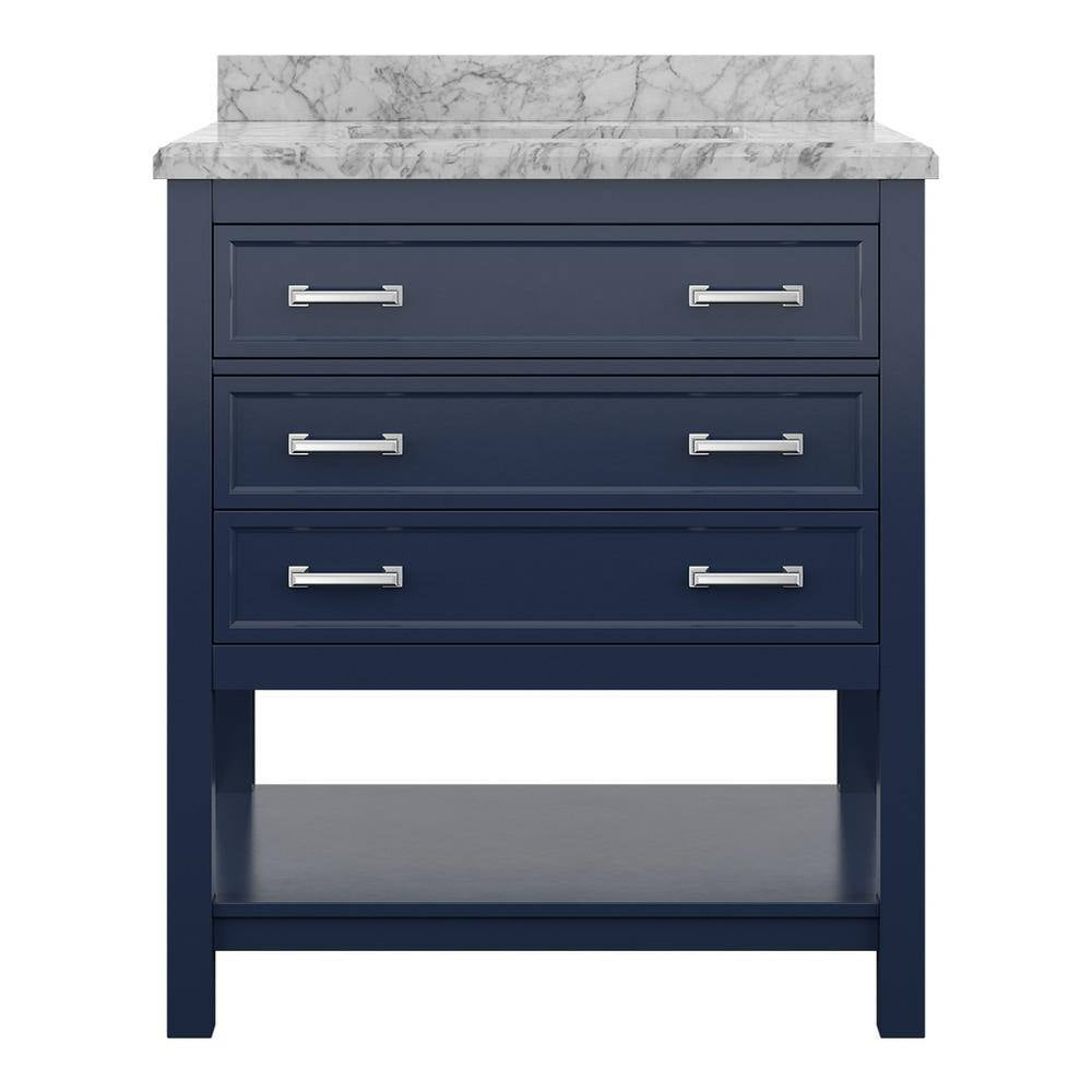 Blue Pine Wood Single Sink Bathroom Vanity with Marble Top