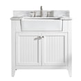 thumbnail image 1 of Burbank 36" Single Sink Bathroom Vanity Set in White with Carrara Marble Top and Farmhouse Sink - No Assembly Required, 1 of 8