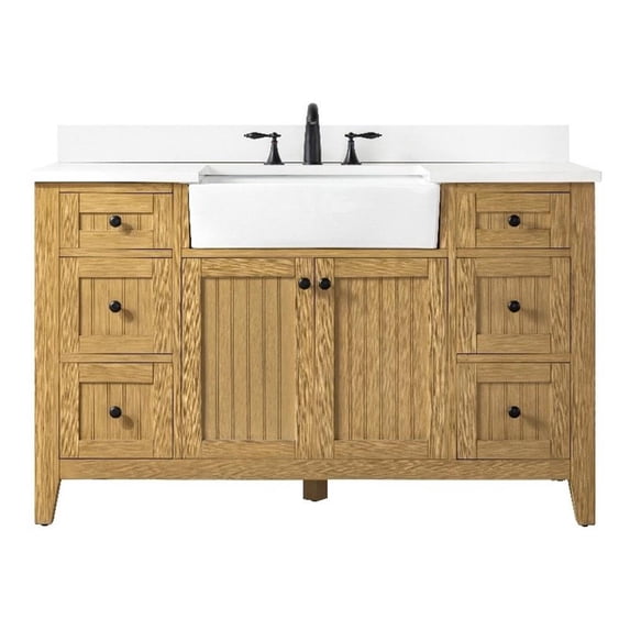 Design Element Burbank 54" Single Sink Oak Bath Vanity with White Quartz Top