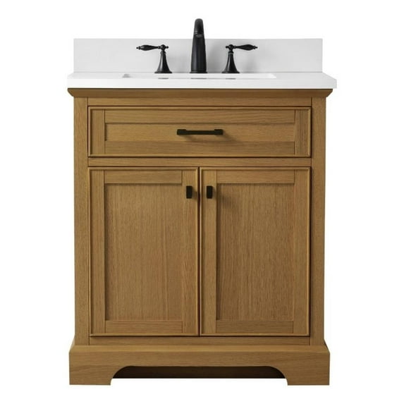 Design Element Milano 30" Single Sink Oak Bath Vanity with White Quartz Top