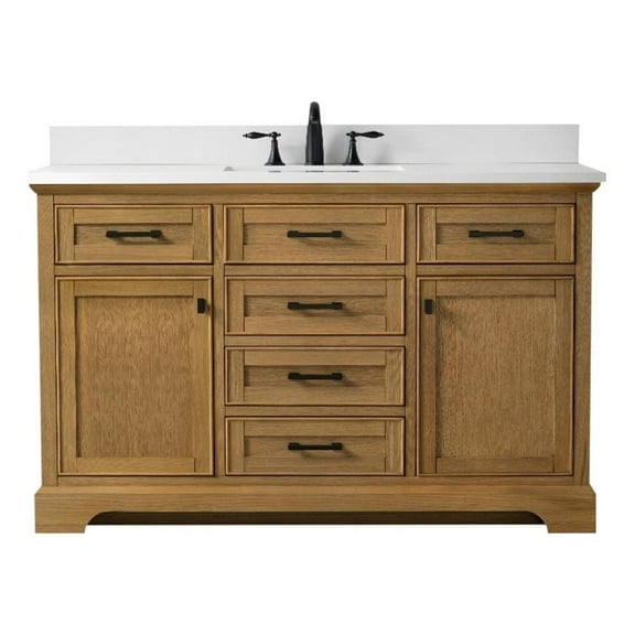 Design Element Milano 54" Single Sink Oak Bath Vanity with White Quartz Top