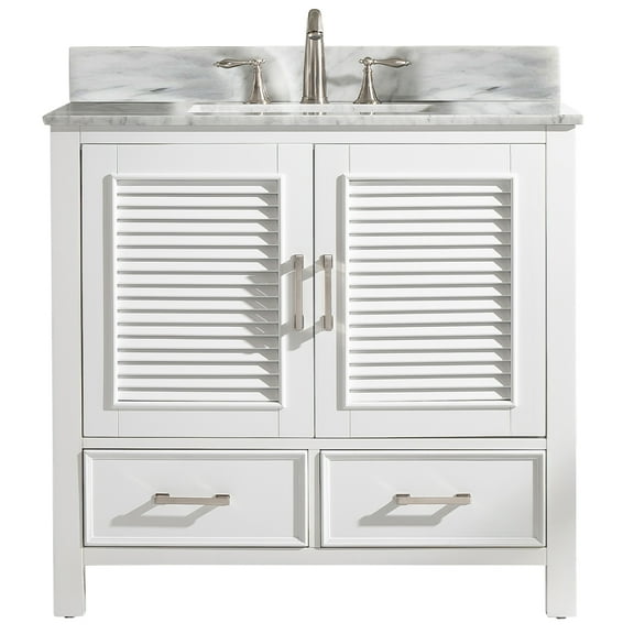 Estate 36" Single Sink Bathroom Vanity Set in White with Carrara Marble and Sink