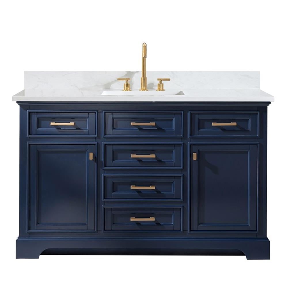Milano 54" Blue Birch Vanity with White Quartz Top