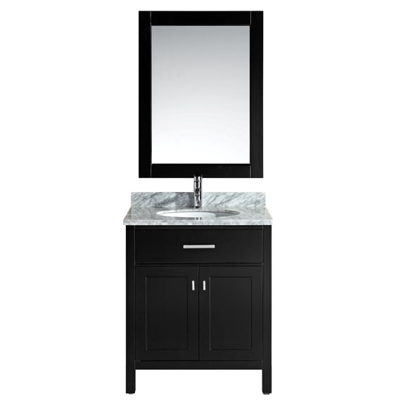 Design Element London 30" Single Sink Bathroom Vanity Set in Espresso with Carrara Marble Top