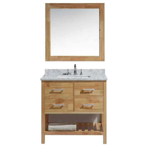 Design Element London 36" Single Sink Bathroom Vanity Set in Honey Oak with Carrara Marble Top