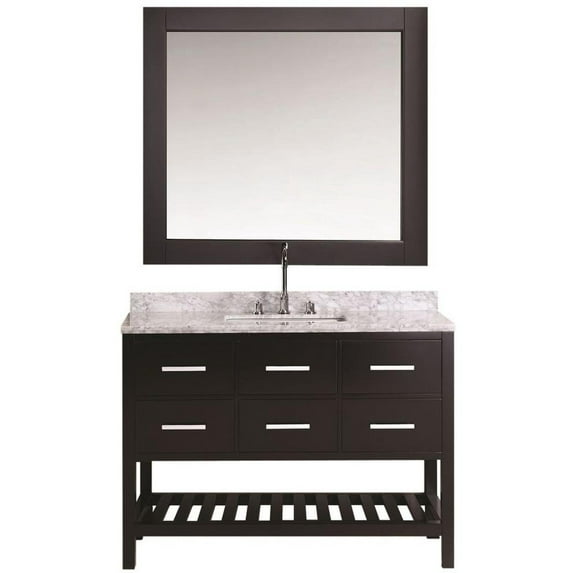 Design Element London 54" Single Sink Bathroom Vanity Set in Espresso with White Carrera Marble Top