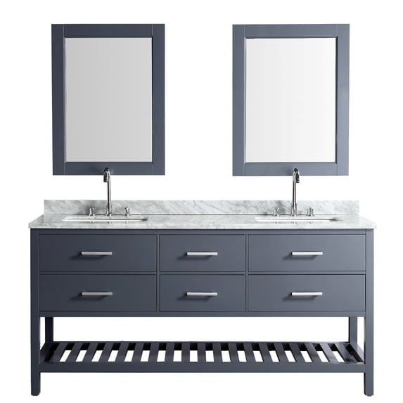 Design Element London 72" Double Sink Bathroom Vanity Set in Gray with Carrara Marble Top