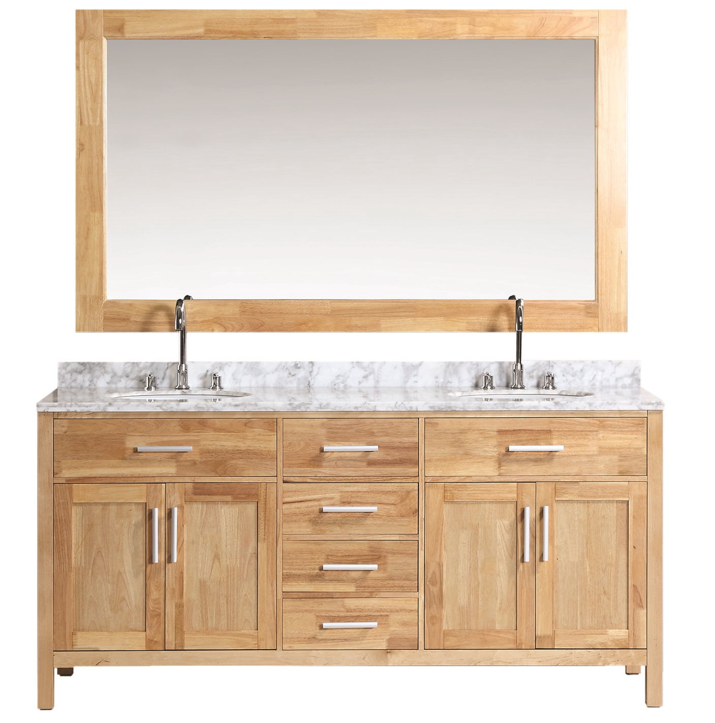 Design Element London 72" Double Sink Bathroom Vanity Set in Honey Oak Finish with Carrara Marble Top