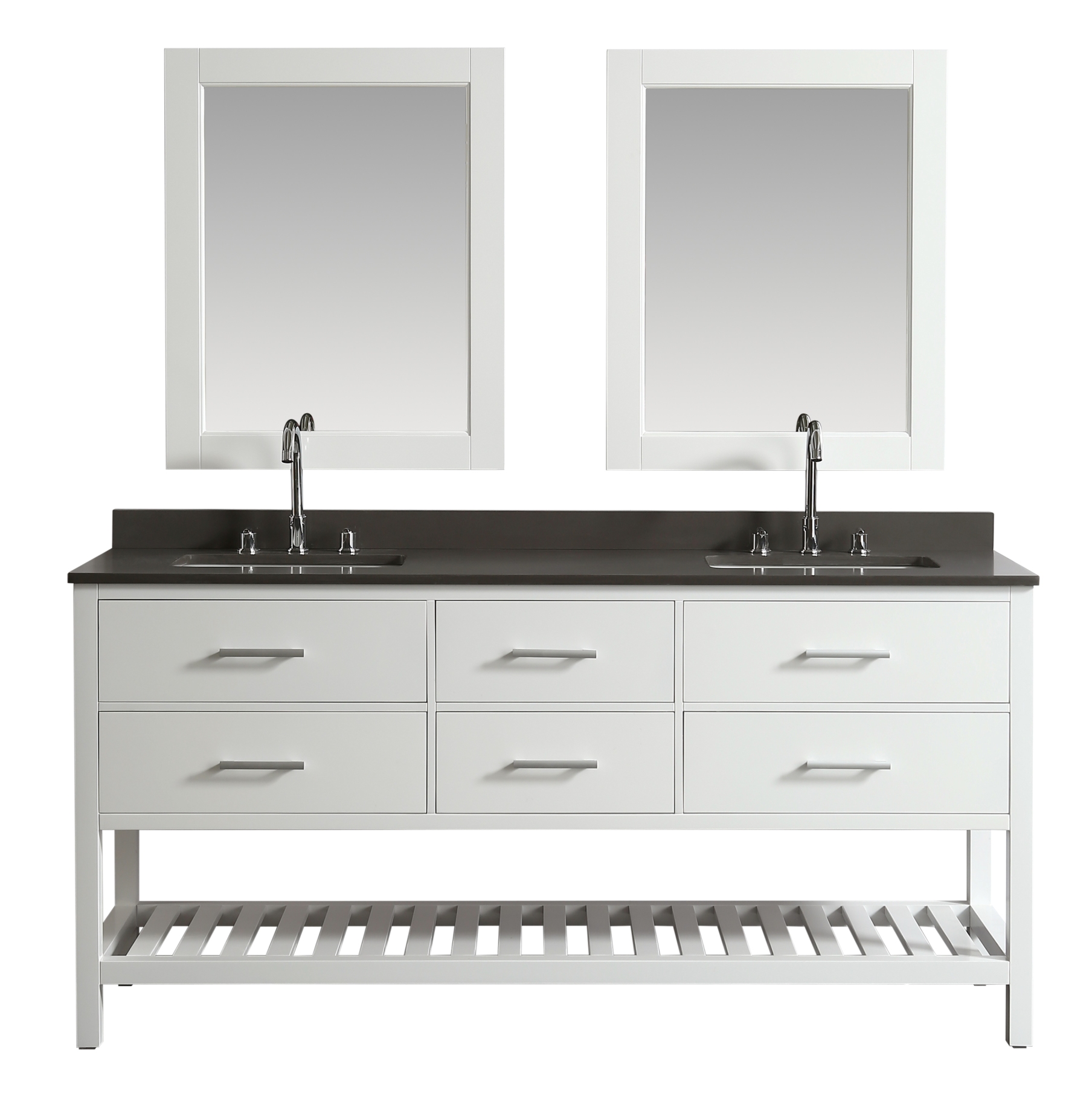 Design Element London 72" Double Sink Bathroom Vanity Set in White with Gray Quartz Top