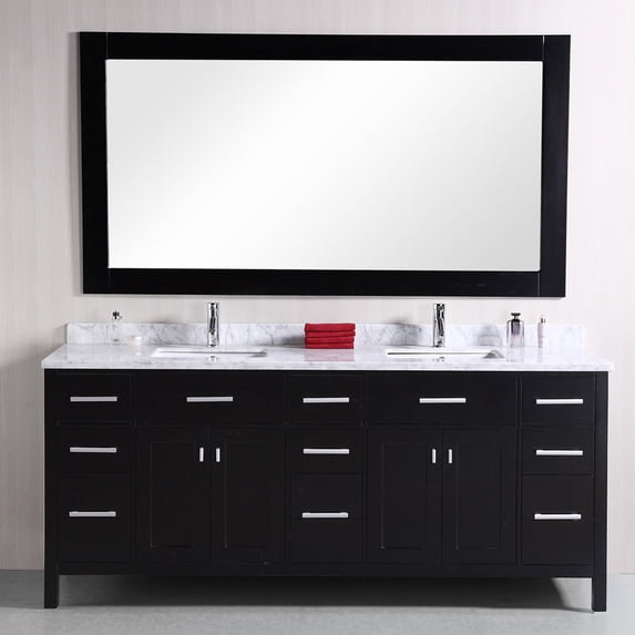 Design Element London 78" Double Sink Bathroom Vanity Set in Espresso with Carrara Marble Countertop