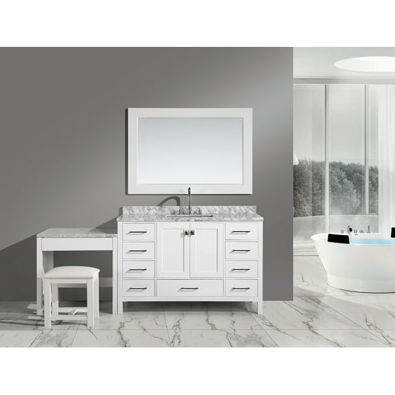 Design Element London 78" Single Sink Bathroom Vanity Set in White with Matching Marble Make-up Table Set