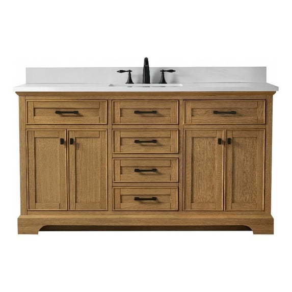 Design Element Milano 60" Single Sink Oak Bath Vanity with White Quartz Top