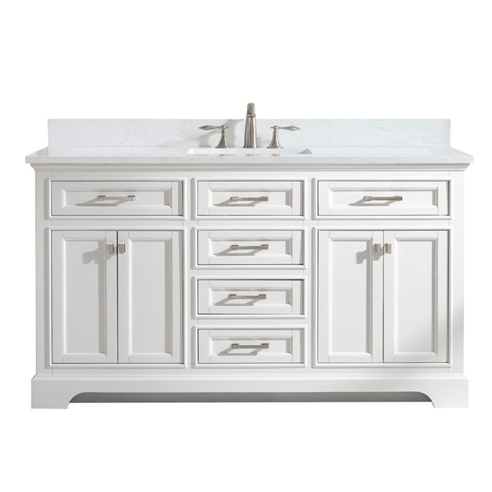 Milano 60" White Birch Single Vanity with Marble Top