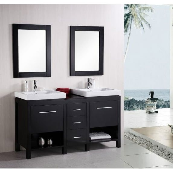 Design Element New York 60" Double Sink Bathroom Vanity Set in Espresso