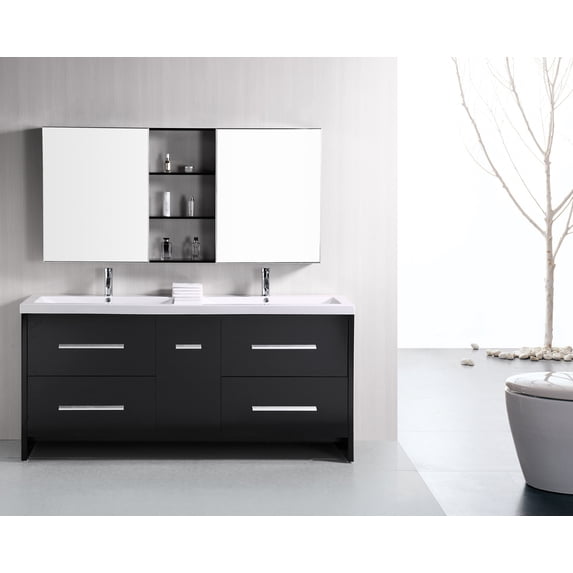 Design Element Perfecta 72" Double Sink Bathroom Vanity Set in Espresso