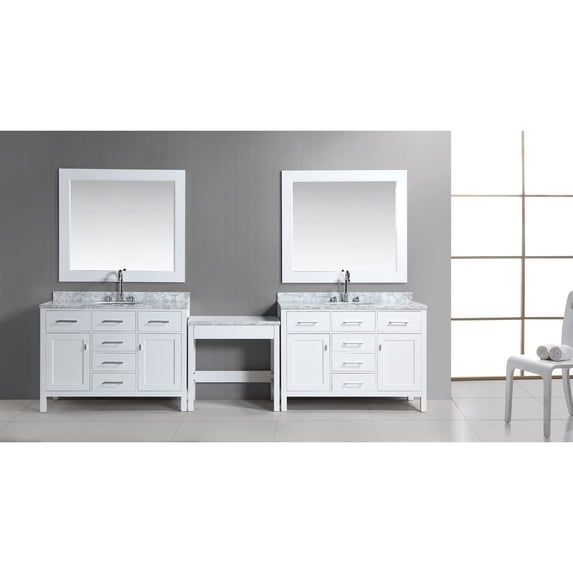 Design Element Two London 48" Single Sink Bathroom Vanity Set in White with Make-up Table Set
