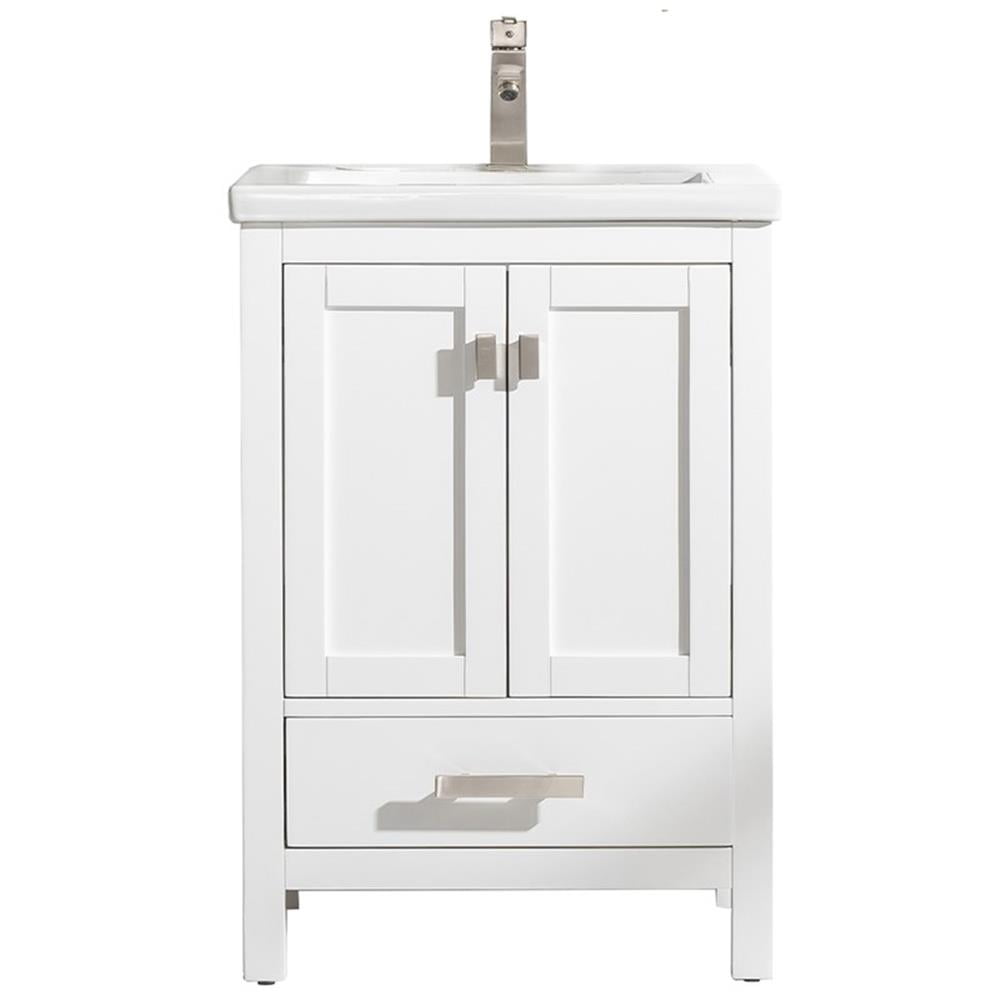 Valentino 24" Single Sink Bathroom Vanity in White with Porcelain integrated Countertop and Sink