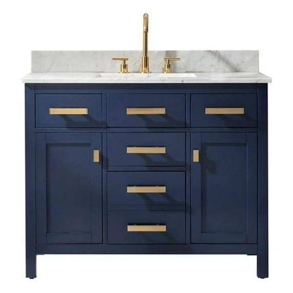 Valentino 42" Single Sink Bathroom Vanity in Blue with Carrara Marble top and Sink