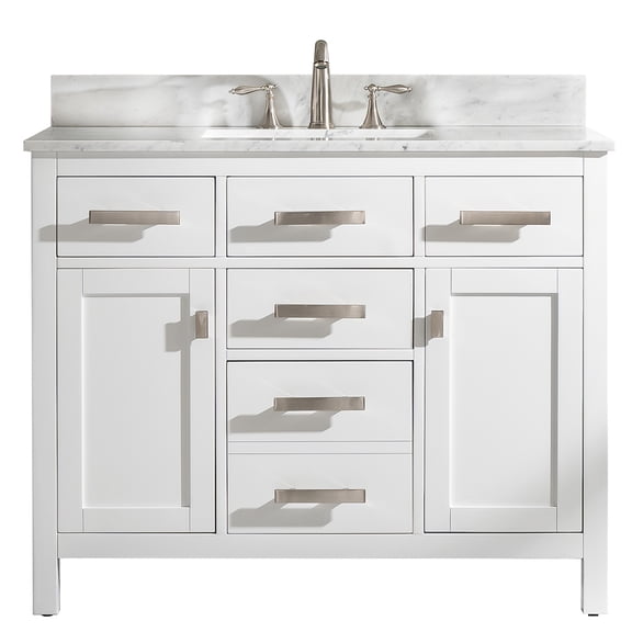 Valentino 42" Single Sink Bathroom Vanity in White with Carrara Marble top and Sink
