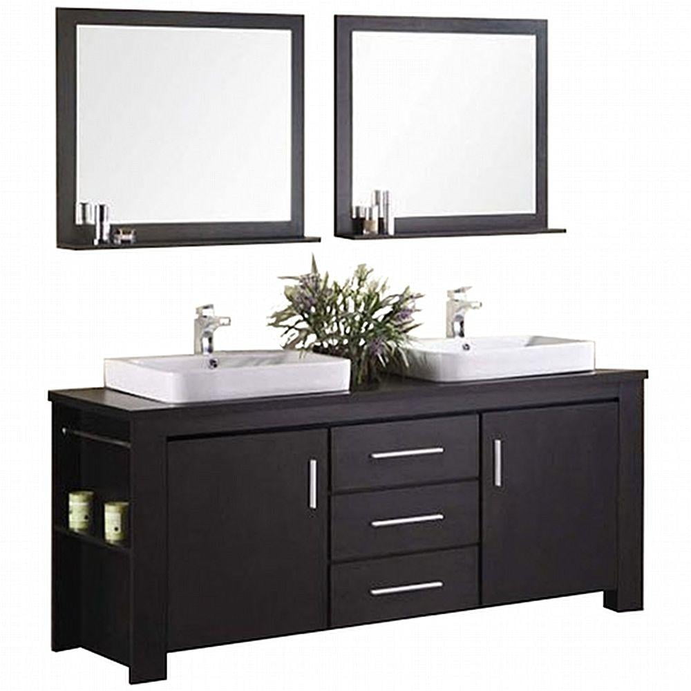 Espresso Double Sink Freestanding Bathroom Vanity with Mirrors