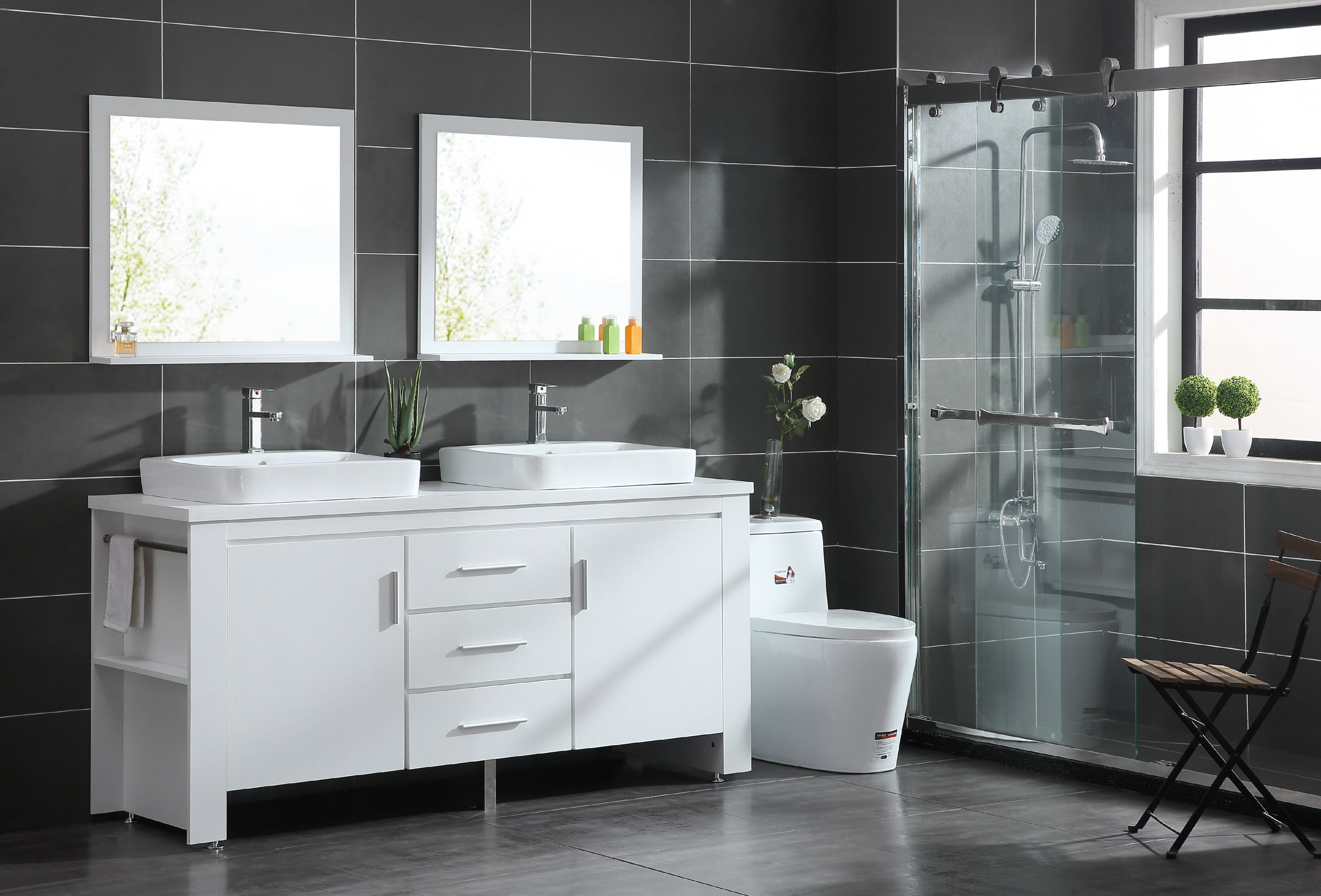 Washington 72" White Veneer Double Sink Vanity Set with Mirrors