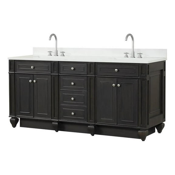 Design Element Winston 72" Solid Birch Hardwood Double Vanity in Walnut
