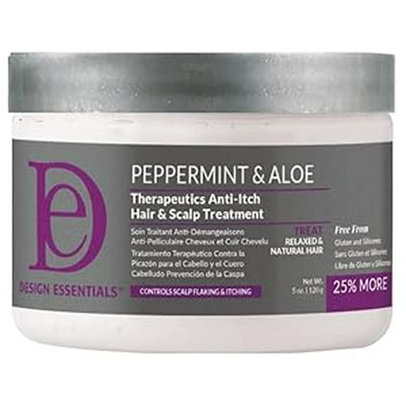 Design Essentials Peppermint & Aloe Therapeutics Anti-Itch Hair + Scalp Treatment Dandruff Hairgrooming, 5 Fl Oz., White